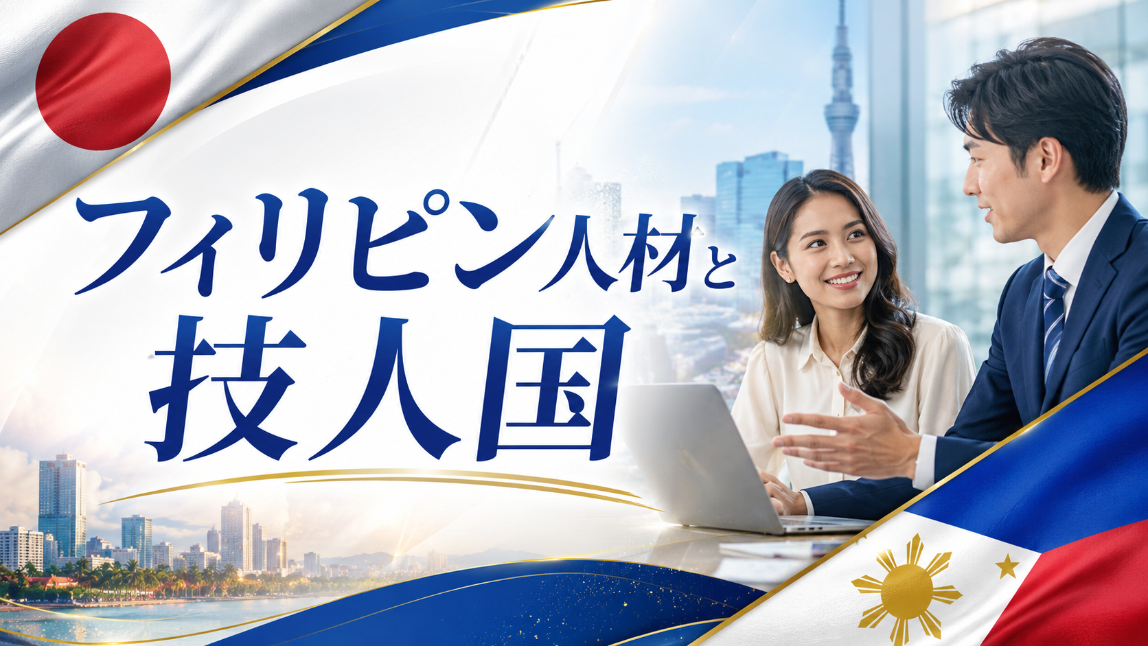 フィリピン人材を技人国で雇用する際の通訳、海外営業、職務内容、在留資格を表現したアイキャッチ画像