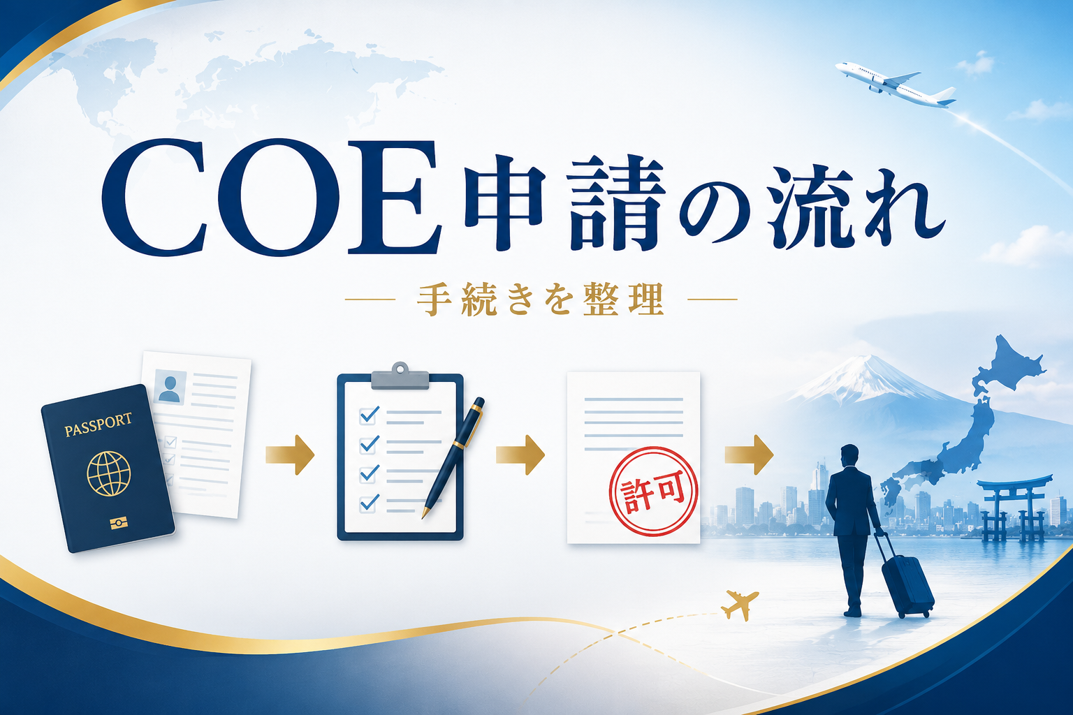 COE申請から交付と日本入国までの流れを解説する画像